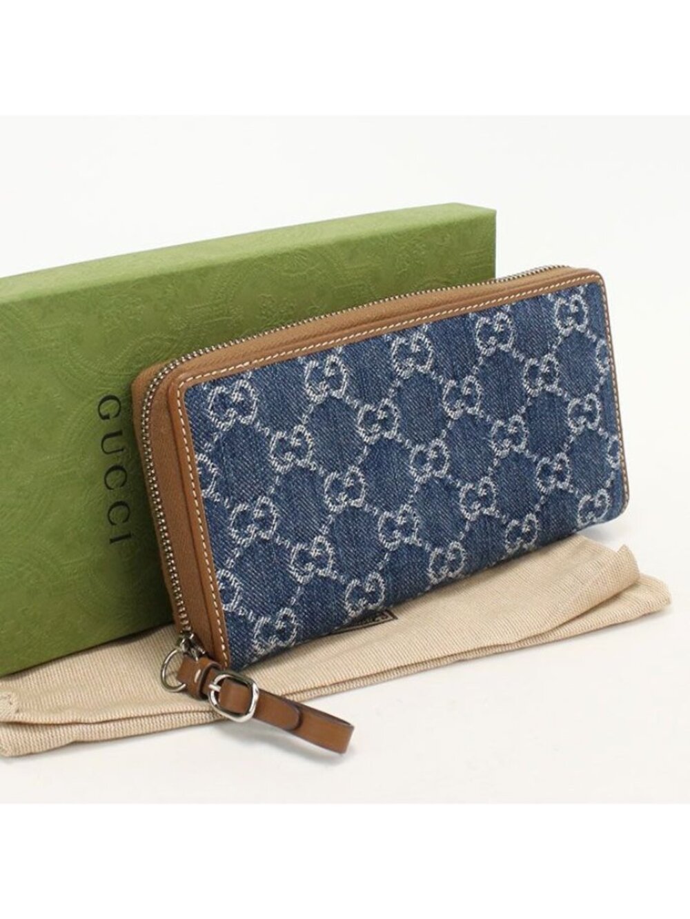 Gucci GG Emblem Wallet Zip Around Denim
